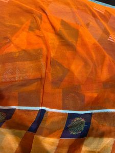Orange Checked Saree