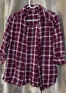 Maroon Plaid Flannel Shirt for women