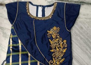 Elegant Blue &amp; Gold Checkered Gown