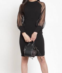 Black Bodycon Dress with Sheer Sleeves