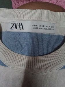 ZARA white and blue strip crop top