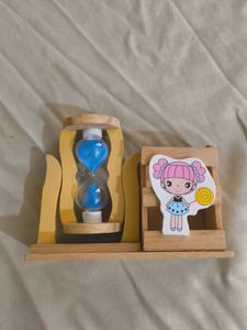 Cute Wooden Hourglass Stationery Holder& Girl Deco