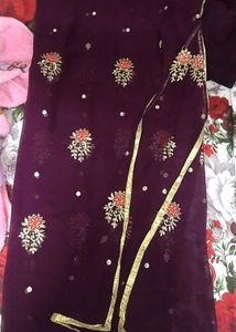 Elegant Embroidered Purple Salwar Kameez