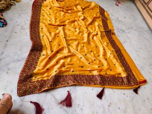 parsi border Elegant Yellow Embroidered Saree 😍
