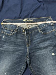 Navy Blue Ribbed Denim Jeans