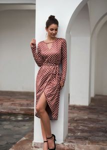 Women Coffee Brown &amp; White Polka Dots Print Dress