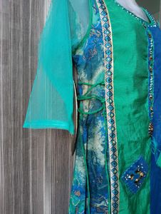 Blue &amp; Green Embellished Anarkali