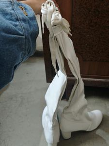 White Long Leather Boots