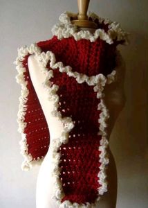 Red &amp; White Crocheted Scarf