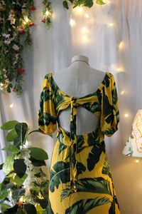 Yellow Leaf Print Midi Dress