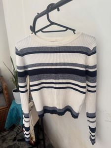 Striped Ribbed Knit Crop Top