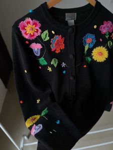 BEREK BLACK FLORAL Hand Embroidered Sweater