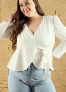 White V-Neck Tie-Up Top | Size 4XL