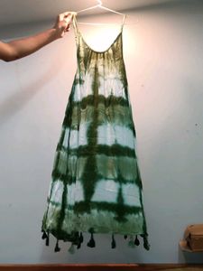 Green Tie-Dye Tassel Dress