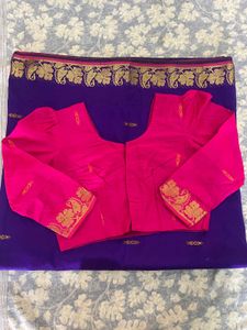 Purple &amp; Pink Banarsi Cotton Silk Saree