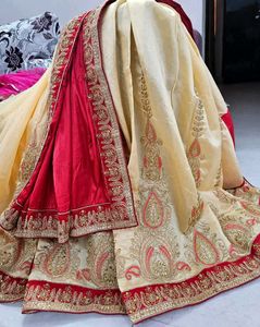 Beautiful Red Cream Silk Saree