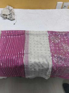Pink And White Georgette Saree