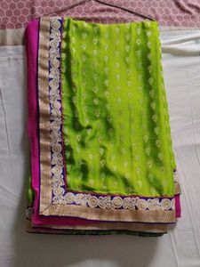 Green &amp; Pink Embroidered Sari
