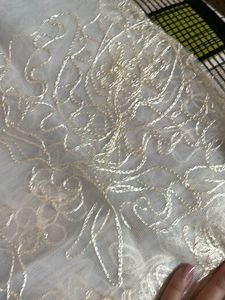 Embroidered White Sheer Stole