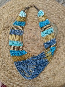 Beaded Turquoise And Gold Necklace
