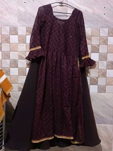 Maroon Naira Cut With Circular Plazzo