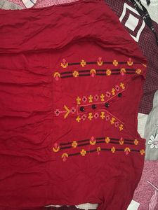 Embroidered Red Top