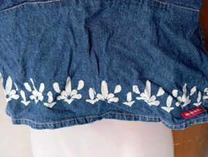 Denim Embroidered Crop Top
