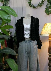 Zara Textured Floral Applique Jacket