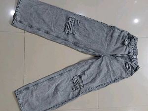Ripped Wide Leg Jeans - Grey