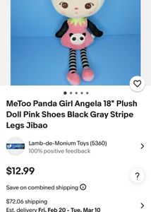 MeToo Panda Girl Angela 18" Plush Doll Pink Shoe