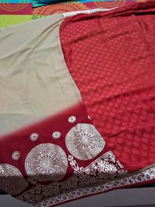 Elegant Red &amp; Beige Saree