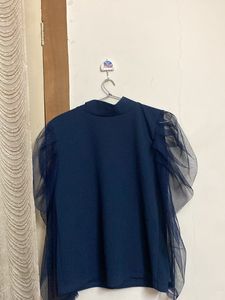 Navy Top with Mesh Sleeves