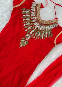 Red Embroidered Anarkali suit set
