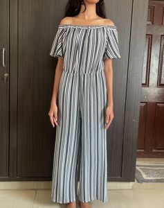 Off Shoulder Black And White Jumpsuit