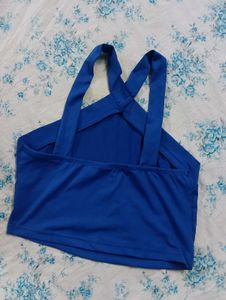 Blue Crisscross Cropped Tank Top