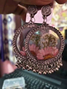 Handmade Resin Jhumke With Real Pressed Flowers |
