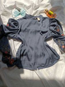 H&amp;M Embroidered Sleeves Top