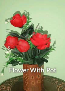 Red Rose Arrangement With Wooden Pot