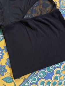 Sheer Sleeve One Shoulder Black Top