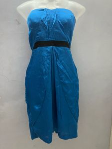 Korean Silk Blue Tube One Piece Having Pockets
