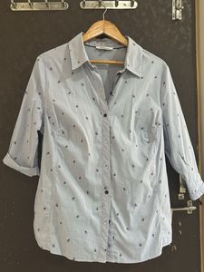 Striped Bird Print Button-Down