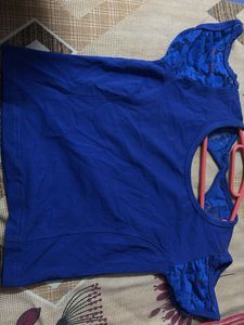 Blue Lace Detail Blouse