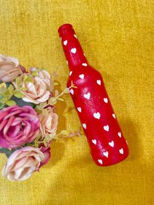 Red Heart Handpainted Glass Bottle Vase
