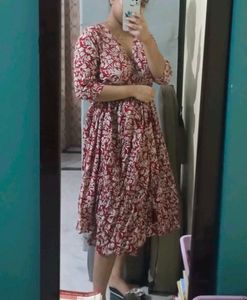 Janasya Red Cotton Wrap Dress (S)