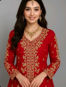 Red & Gold Embroidered Indian Dress
