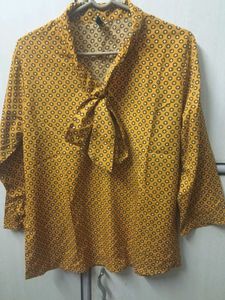 Patterned Tie Neck Blouse