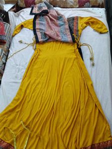 Rajasthani Embroidery Design Yellow Gown