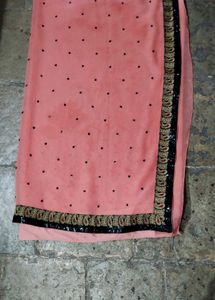 Peach Saree with Black Sequin Border