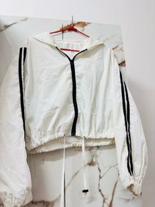 White Striped Cropped Jacket
