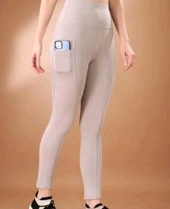 Beige High Waisted Leggings with Pockets